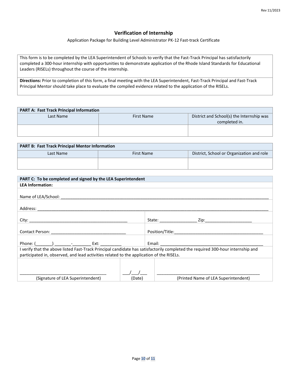 Building Level Administrator Pk-12 Fast-Track Certificate Application Form - Rhode Island, Page 10