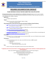 Building Level Administrator Pk-12 Fast-Track Certificate Application Form - Rhode Island