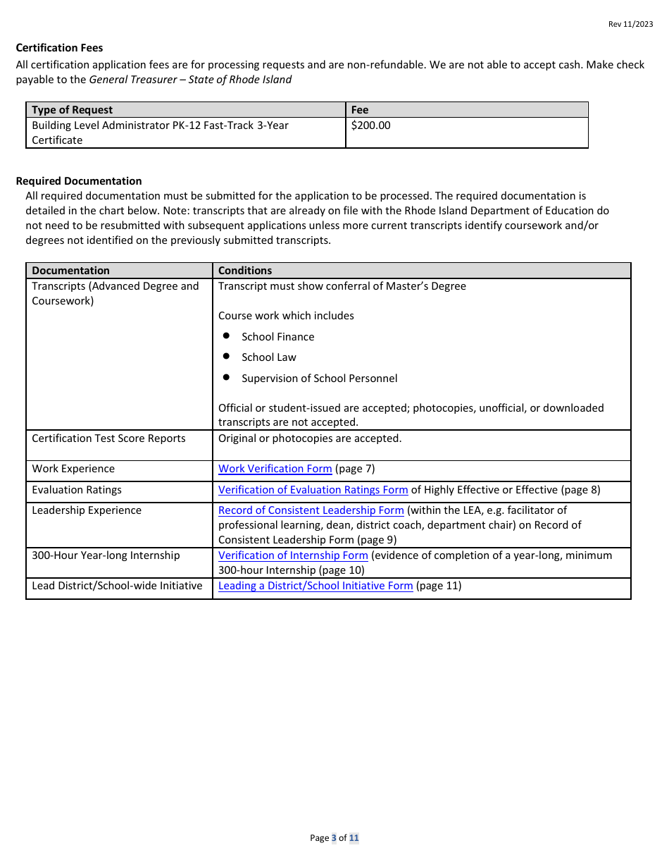 Building Level Administrator Pk-12 Fast-Track Certificate Application Form - Rhode Island, Page 3