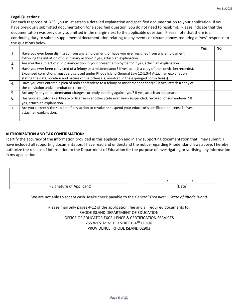 Building Level Administrator Pk-12 Fast-Track Certificate Application Form - Rhode Island, Page 6