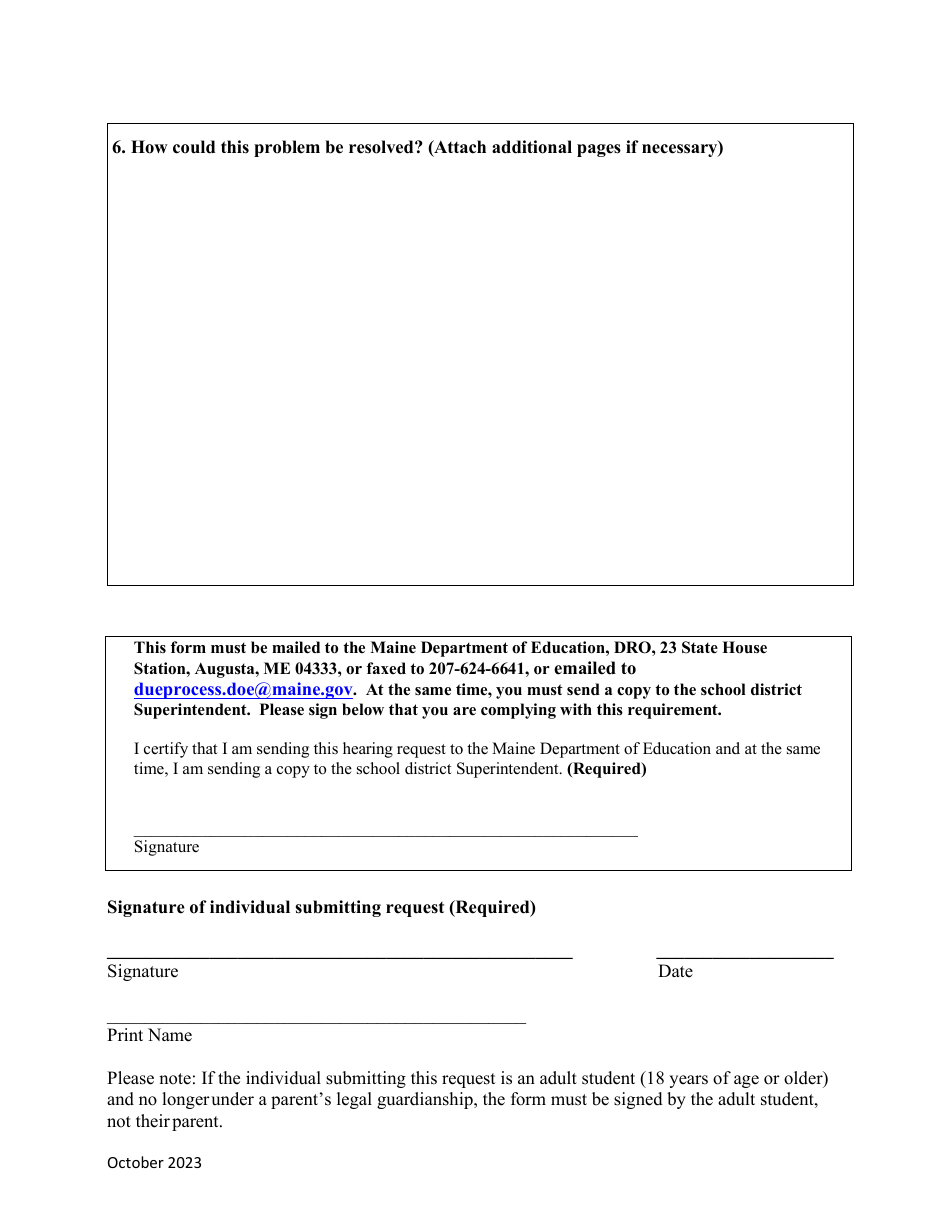 Due Process Hearing Request Form - Maine, Page 4