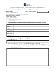 Document preview: State Systemic Complaint Investigation Request Form - Maine