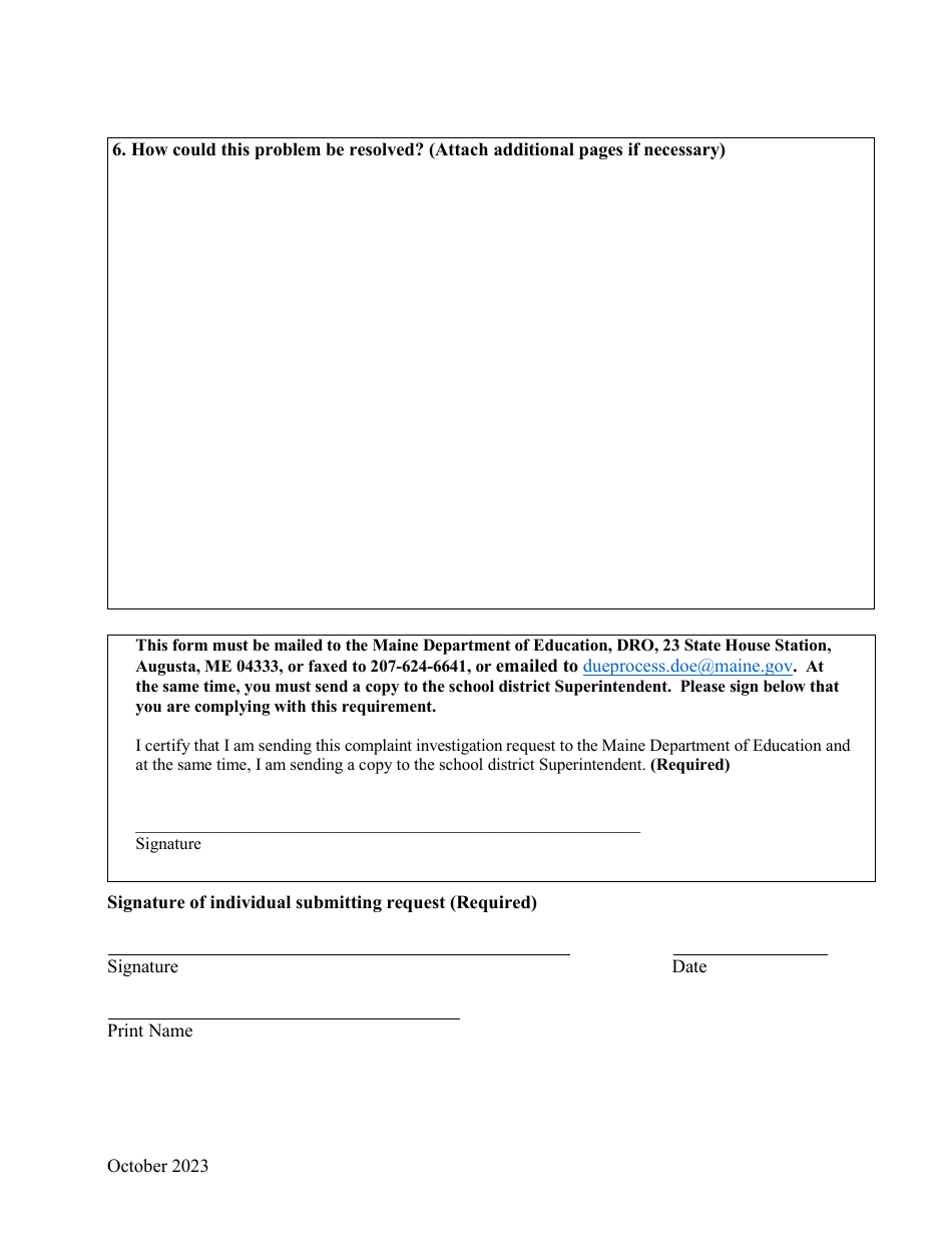 State Complaint Investigation Request Form - Maine, Page 4