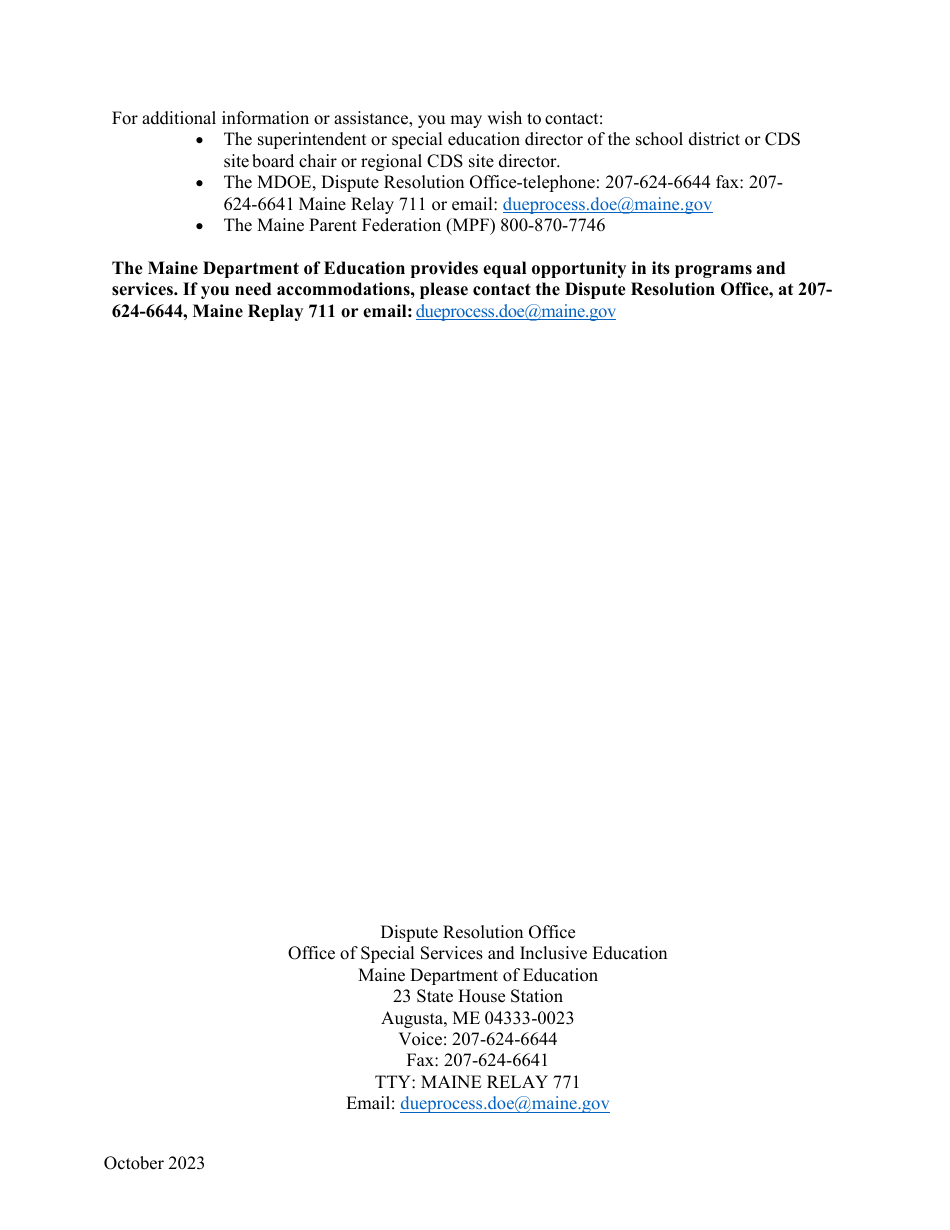 State Complaint Investigation Request Form - Maine, Page 5