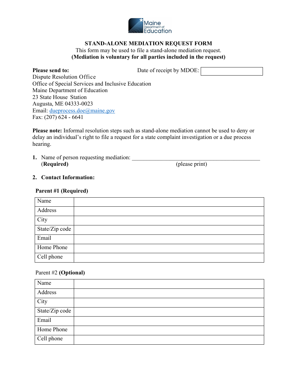 Stand-Alone Mediation Request Form - Maine, Page 1