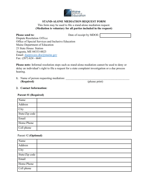 Stand-Alone Mediation Request Form - Maine Download Pdf