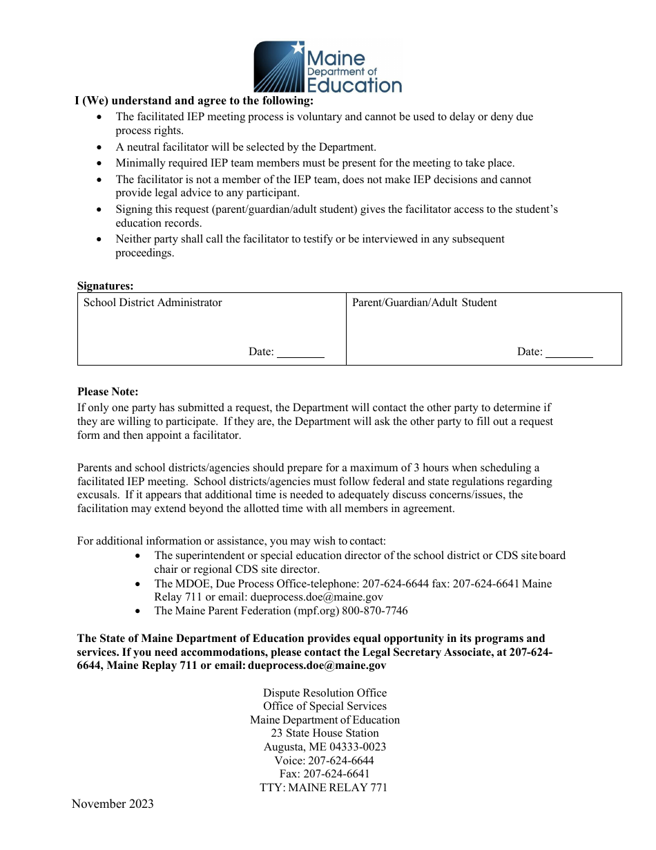 Facilitated Iep Meeting Request Form - Maine, Page 2