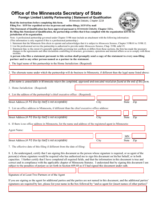 Foreign Limited Liability Partnership | Statement of Qualification - Minnesota Download Pdf