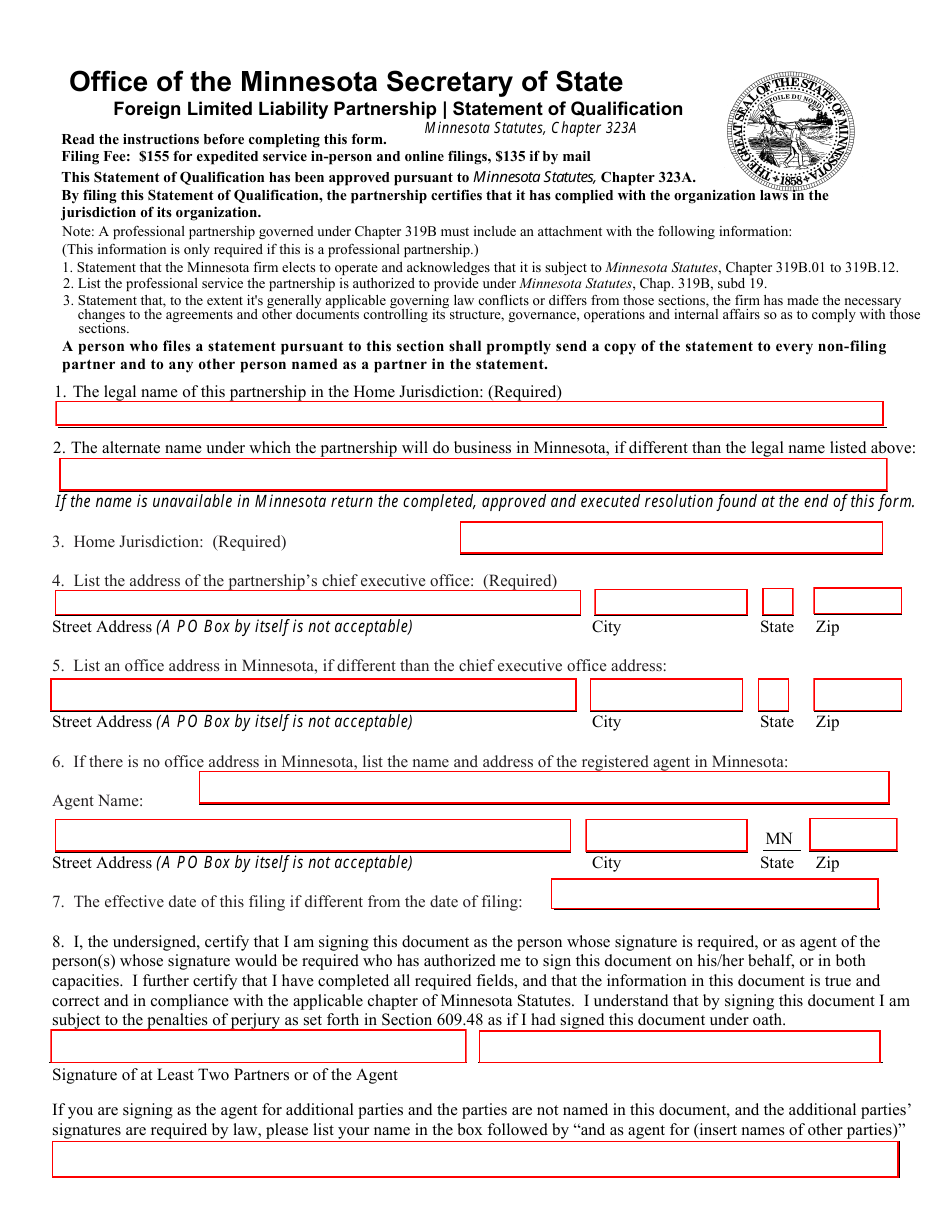 Foreign Limited Liability Partnership | Statement of Qualification - Minnesota, Page 1