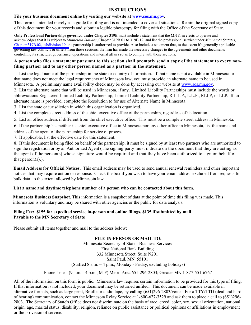 Foreign Limited Liability Partnership | Statement of Qualification - Minnesota, Page 4