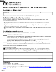 Document preview: Form DHS-7099-ENG Home Care Nurse - Individual Lpn or Rn Provider Assurance Statement - Minnesota Health Care Programs (Mhcp) - Minnesota