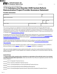 Form DHS-7323-ENG 1115 Substance Use Disorder (Sud) System Reform Demonstration Project Provider Assurance Statement - Minnesota Health Care Programs (Mhcp) - Minnesota