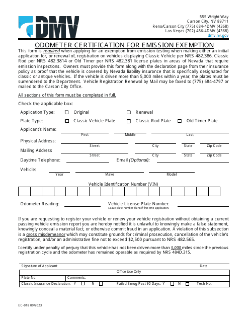 Form EC-018  Printable Pdf