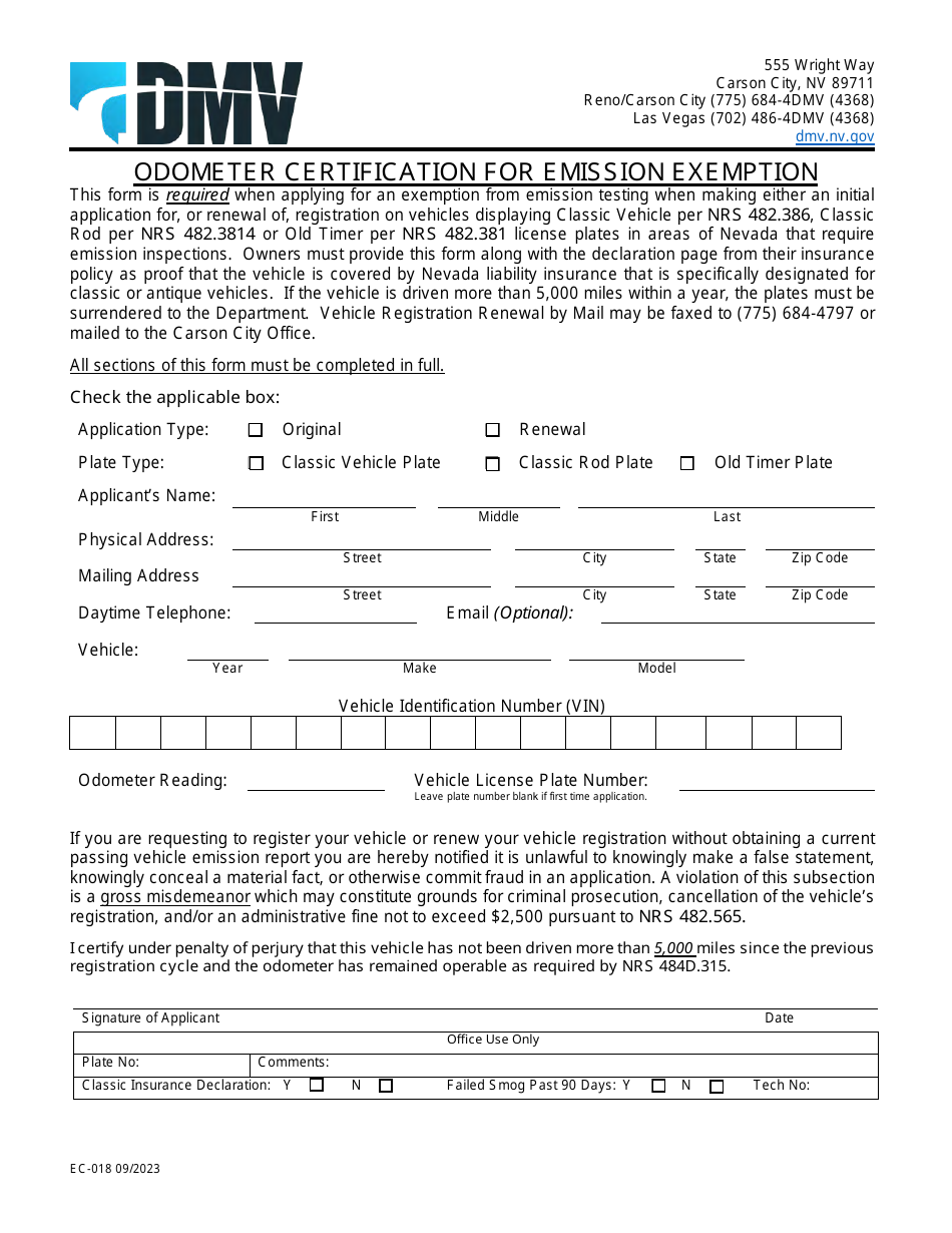 Form EC 018 Fill Out Sign Online and Download Fillable PDF Nevada Templateroller Form EC 018 Fill Out Sign Online and Download Fillable PDF Nevada Templateroller
