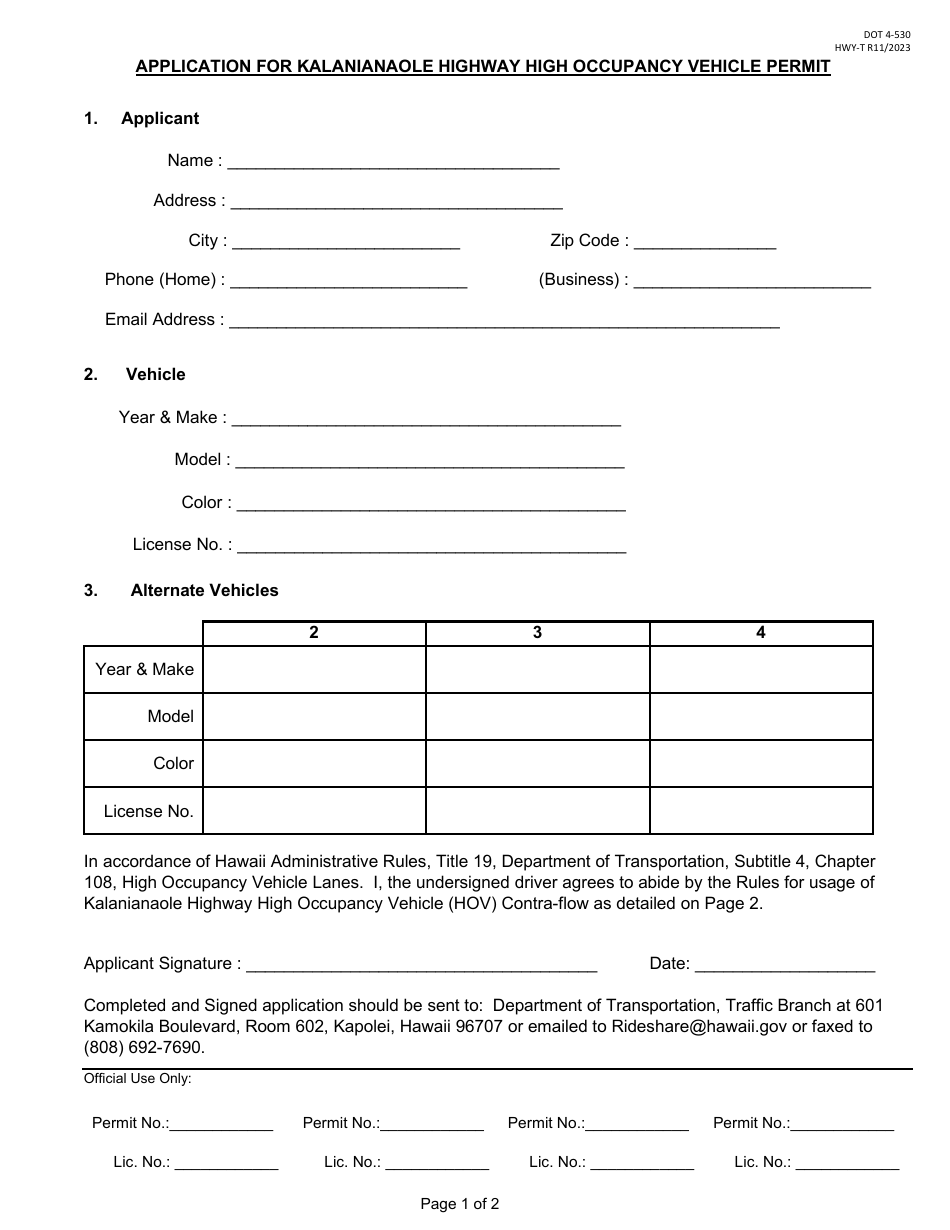 Form DOT4-530 Download Fillable PDF or Fill Online Application for ...