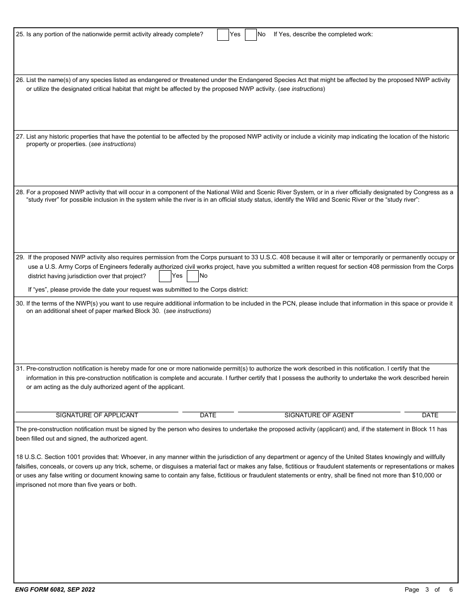 ENG Form 6082 Nationwide Permit Pre-construction Notification (Pcn), Page 3