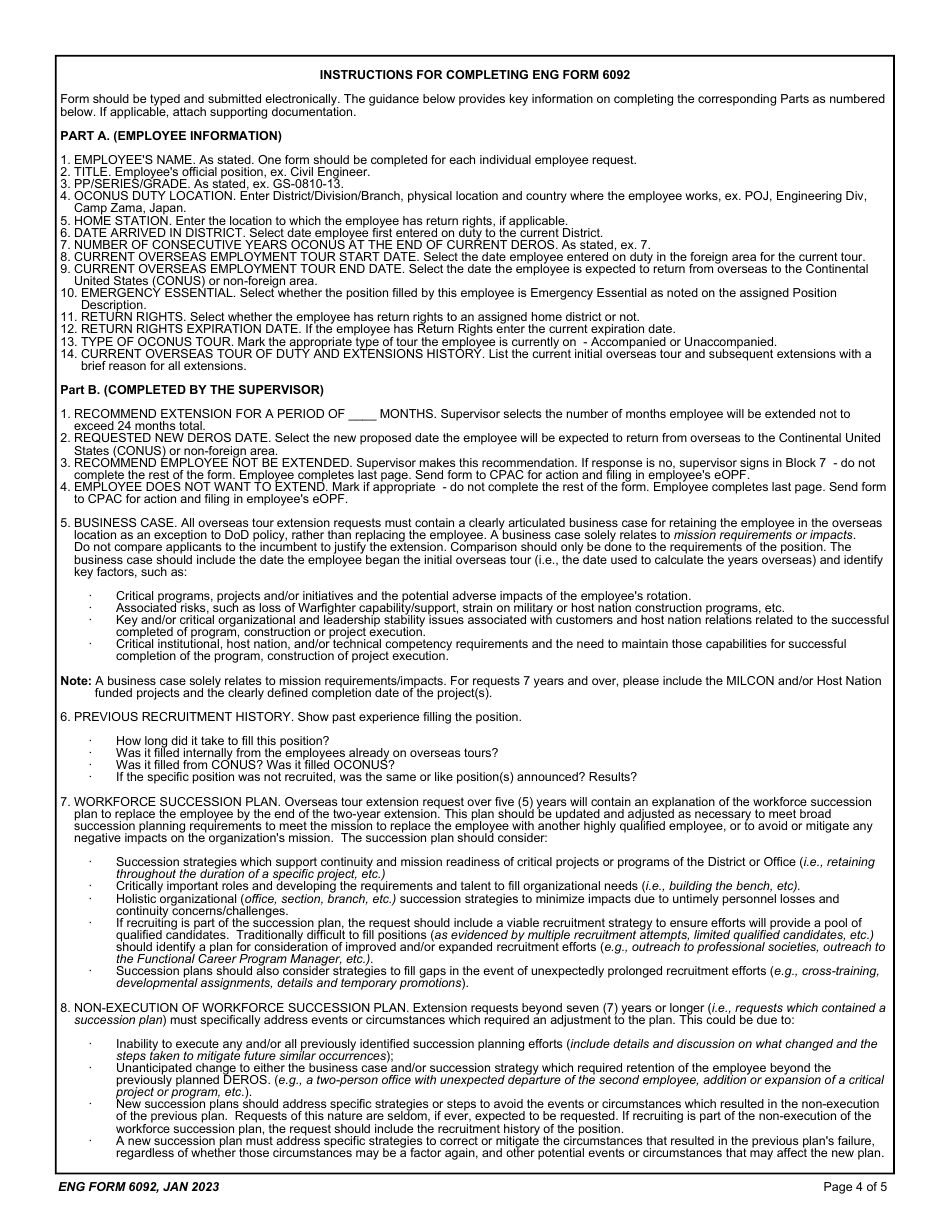 ENG Form 6092 Request for Usace Foreign Overseas Tour Extension, Page 4