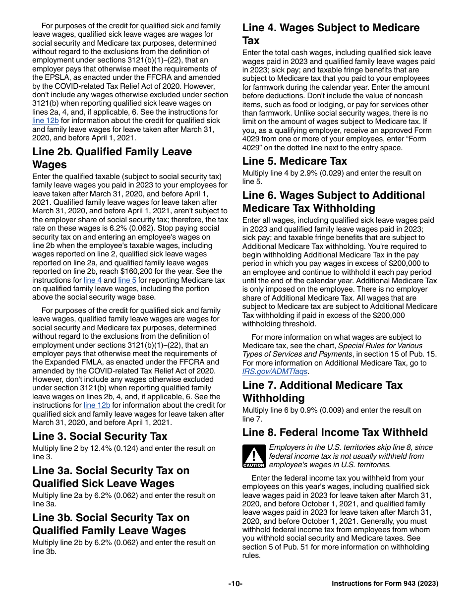 Download Instructions for IRS Form 943 Employer