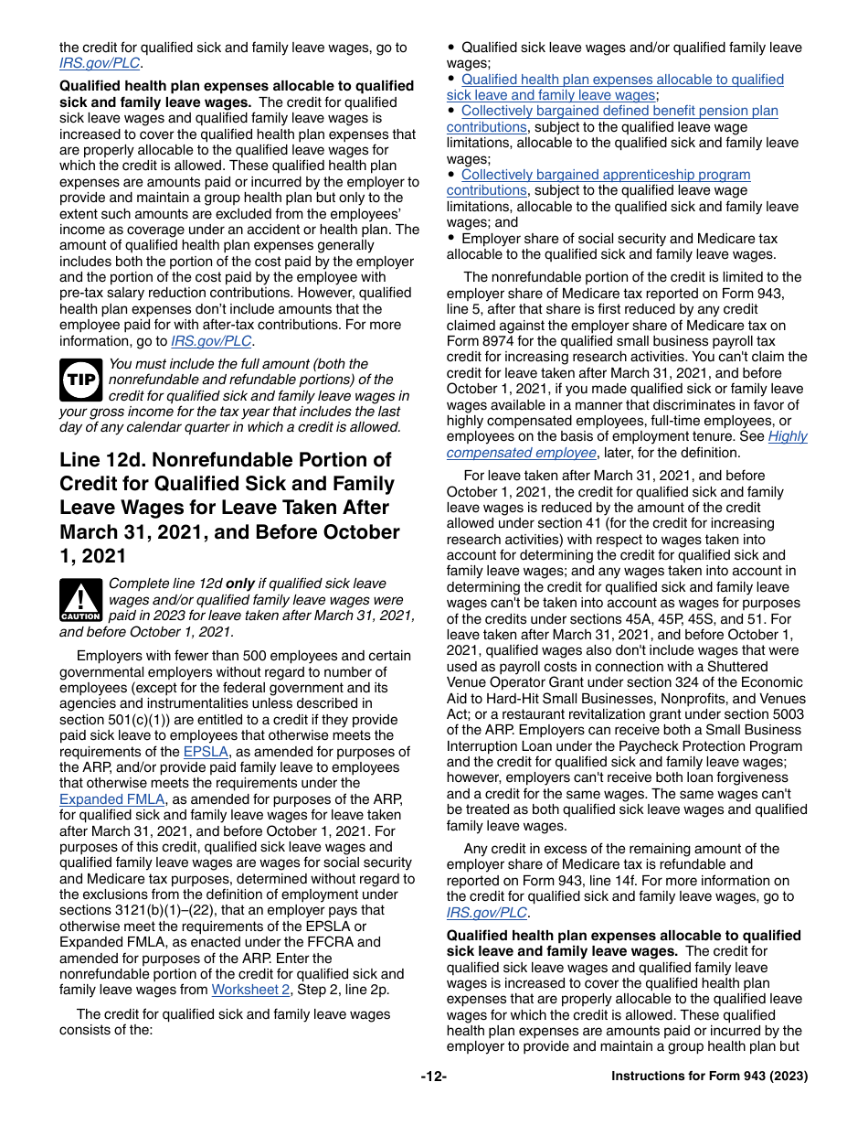 Download Instructions for IRS Form 943 Employer