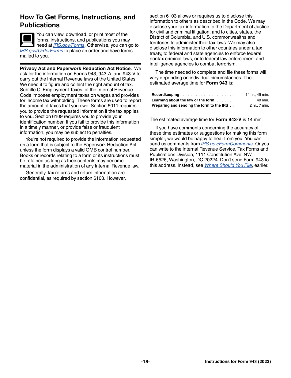 Download Instructions for IRS Form 943 Employer