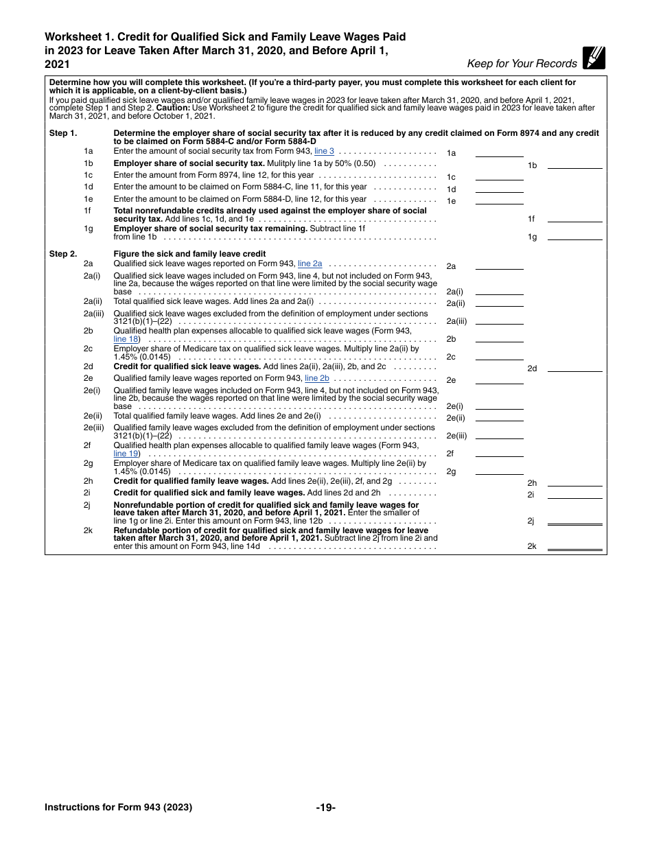 Download Instructions For Irs Form 943 Employers Annual Federal Tax Return For Agricultural 4182