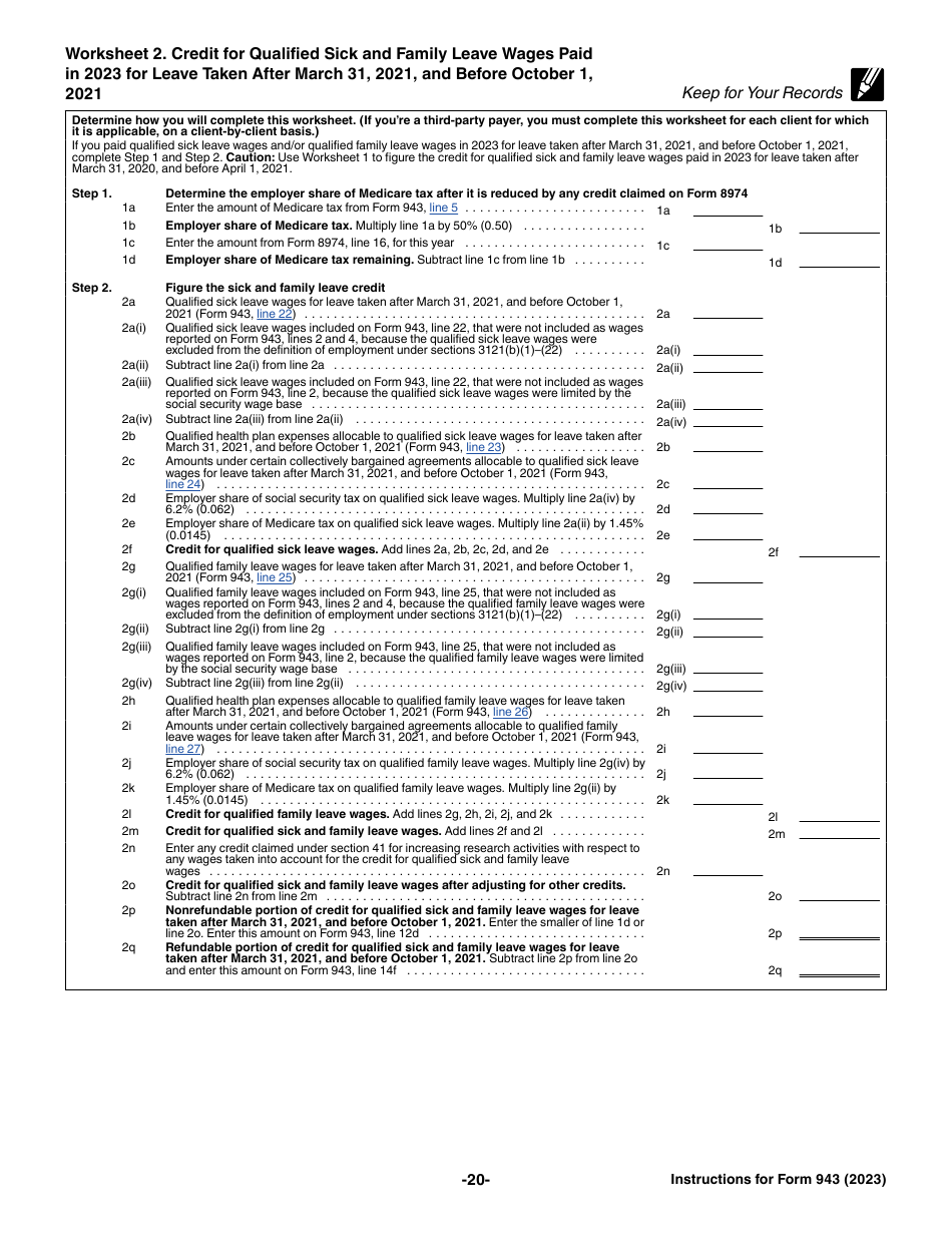 Download Instructions for IRS Form 943 Employer