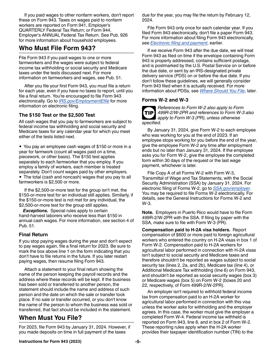Download Instructions for IRS Form 943 Employer