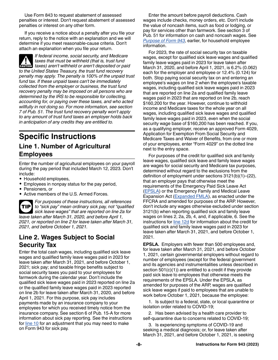 Download Instructions for IRS Form 943 Employer