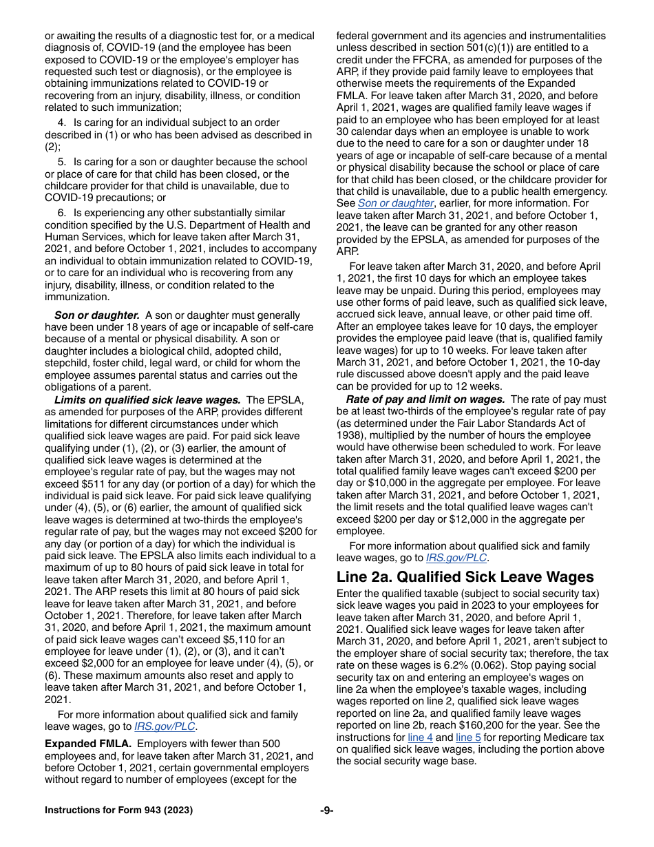 Download Instructions for IRS Form 943 Employer