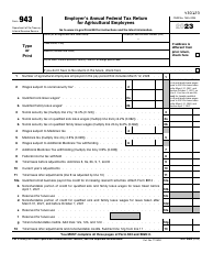 Document preview: IRS Form 943 Employer's Annual Federal Tax Return for Agricultural Employees, 2023