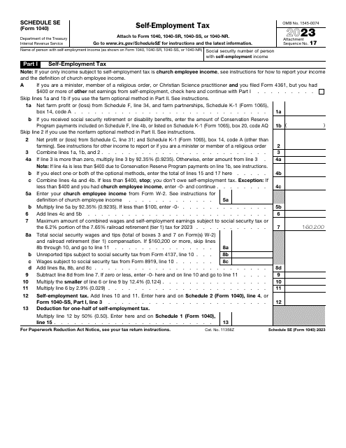 IRS Form 1040 Schedule SE 2023 Printable Pdf
