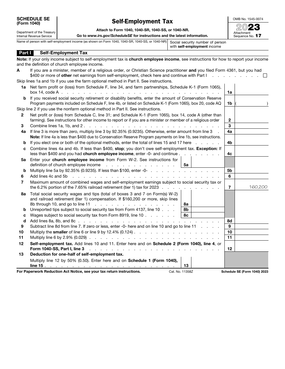 IRS Form 1040 Schedule SE Download Fillable PDF or Fill Online Self ...