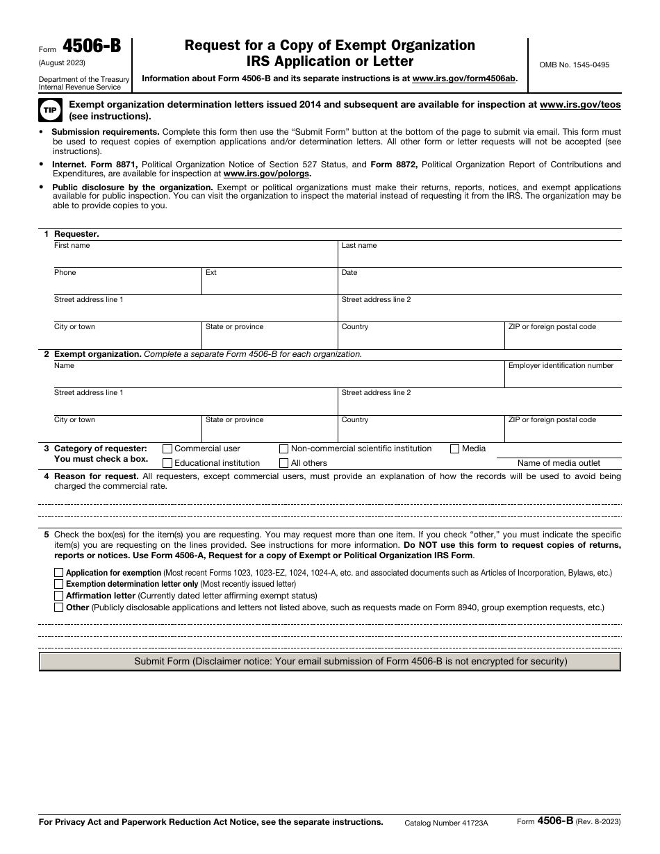 IRS Form 4506-B Download Fillable PDF Or Fill Online Request For A Copy ...