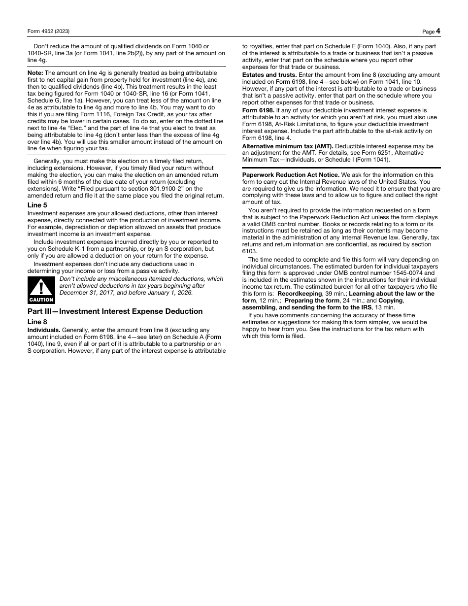 IRS Form 4952 Investment Interest Expense Deduction, Page 4
