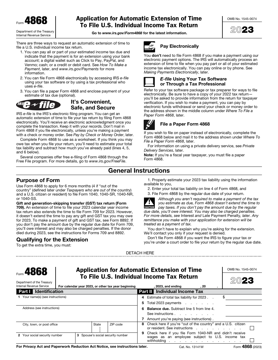 IRS Form 4868 Download Fillable PDF or Fill Online Application for