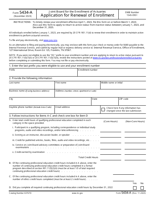 IRS Form 5434-A Application for Renewal of Enrollment - Joint Board for the Enrollment of Actuaries