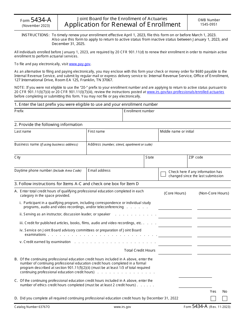 IRS Form 5434-A Application for Renewal of Enrollment - Joint Board for the Enrollment of Actuaries, Page 1