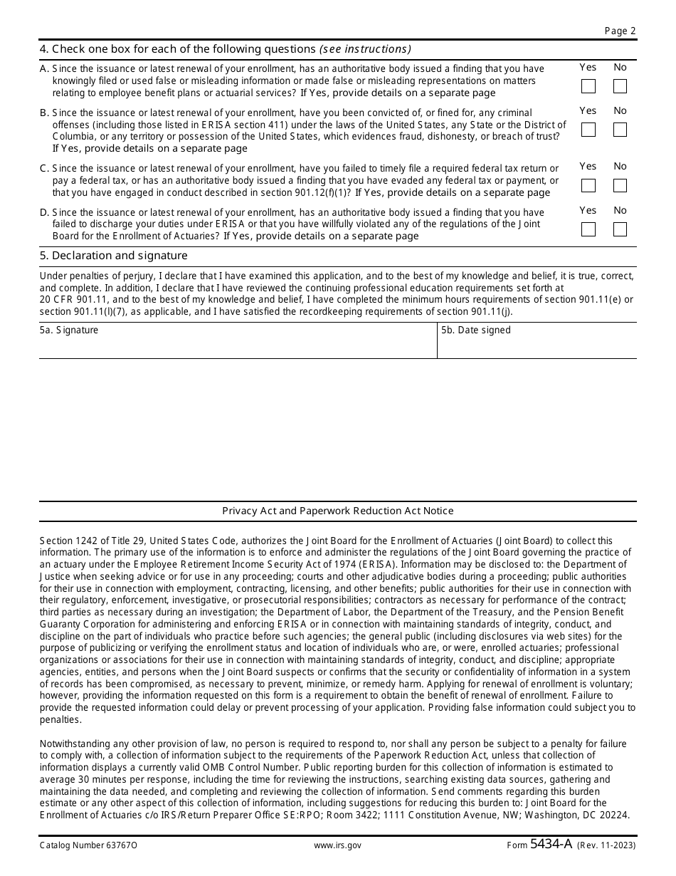 IRS Form 5434-A Application for Renewal of Enrollment - Joint Board for the Enrollment of Actuaries, Page 2