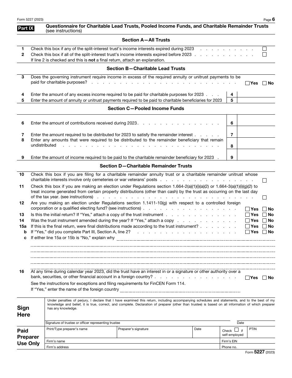 IRS Form 5227 Download Fillable PDF or Fill Online Split-Interest Trust ...