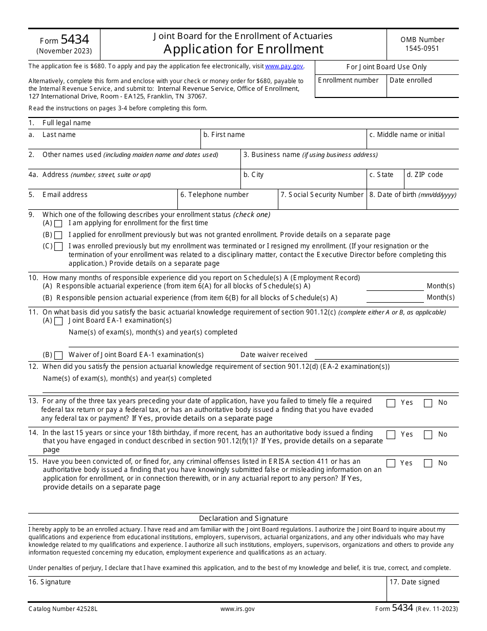 IRS Form 5434 Application for Enrollment - Joint Board for the Enrollment of Actuaries, Page 1