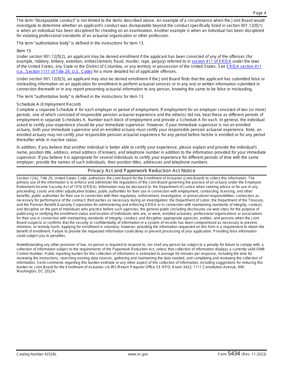 IRS Form 5434 Application for Enrollment - Joint Board for the Enrollment of Actuaries, Page 4