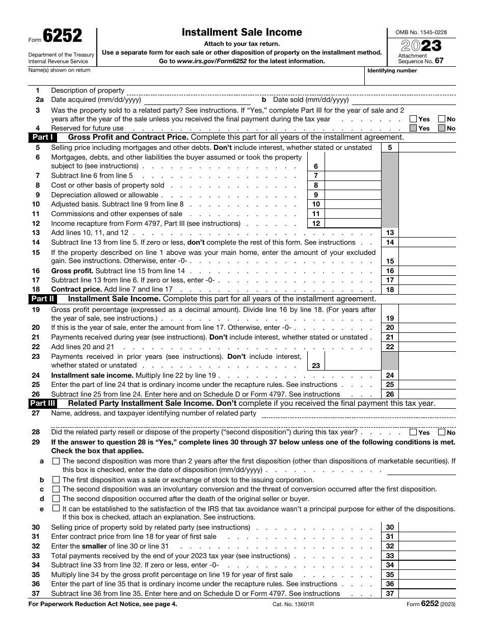 Irs Form 6252 Download Fillable Pdf Or Fill Online Installment Sale 