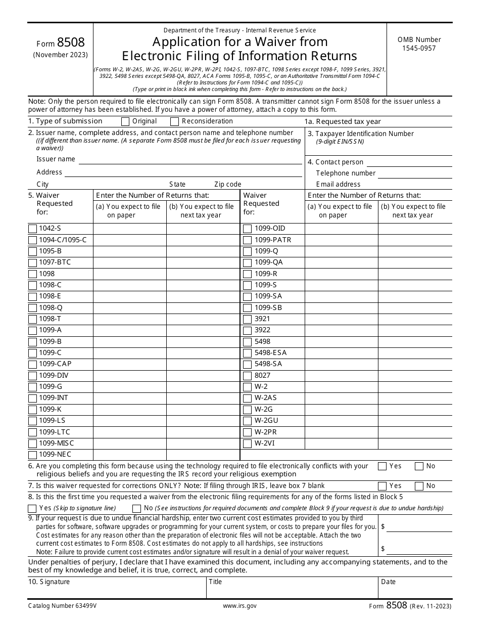 IRS Form 8508 Application for a Waiver From Electronic Filing of Information Returns, Page 1