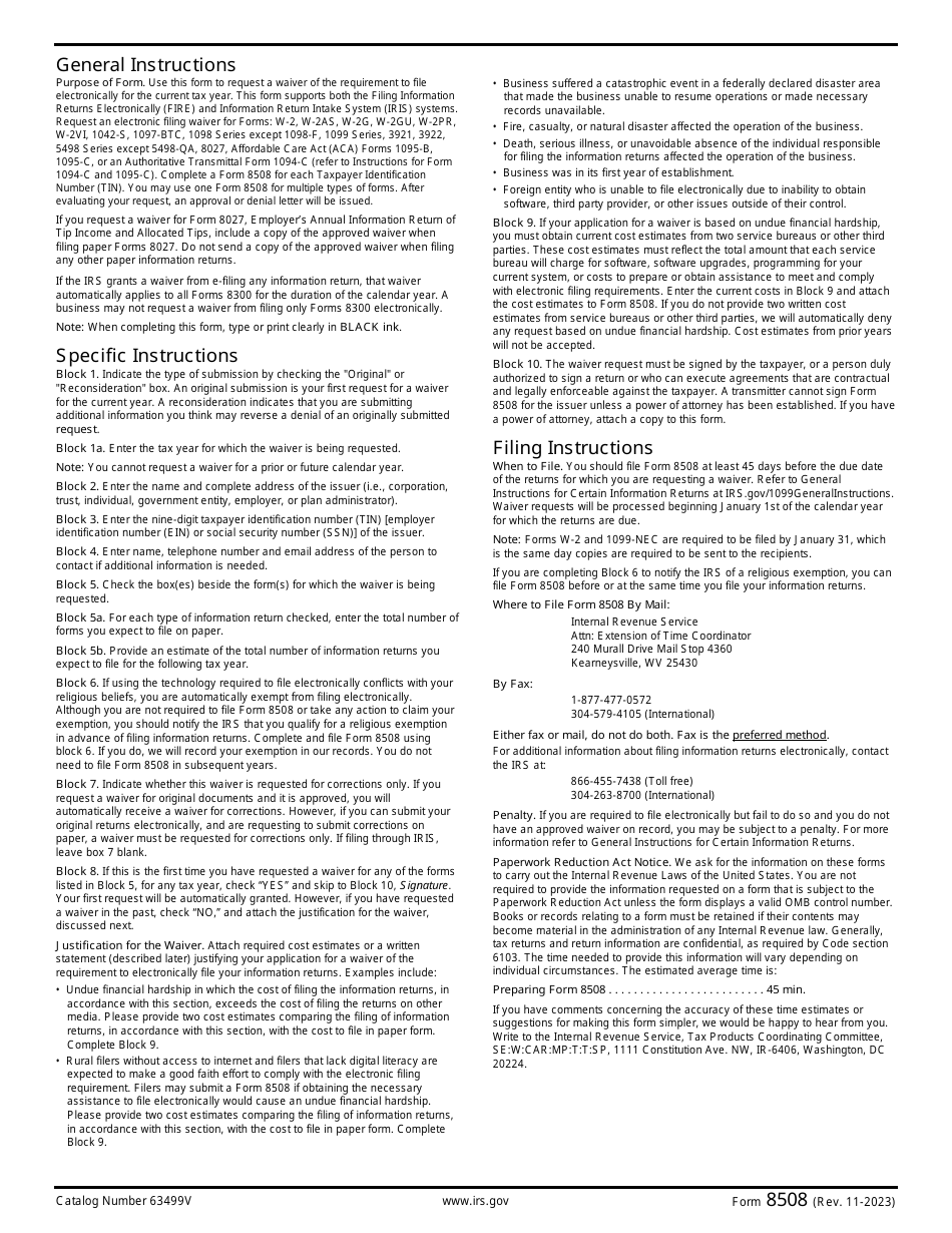 IRS Form 8508 Application for a Waiver From Electronic Filing of Information Returns, Page 2