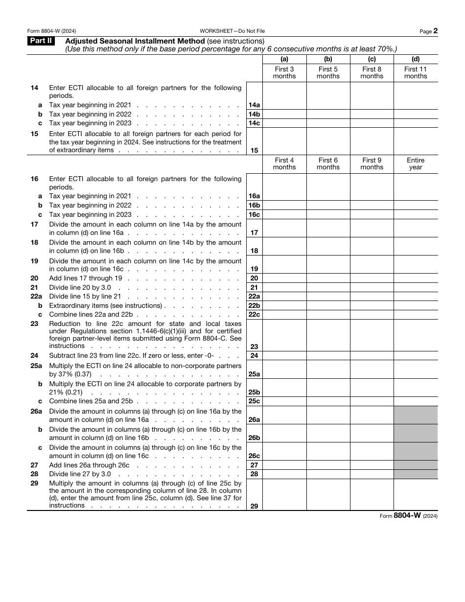 Irs Form 8804-w Download Fillable Pdf Or Fill Online Installment 