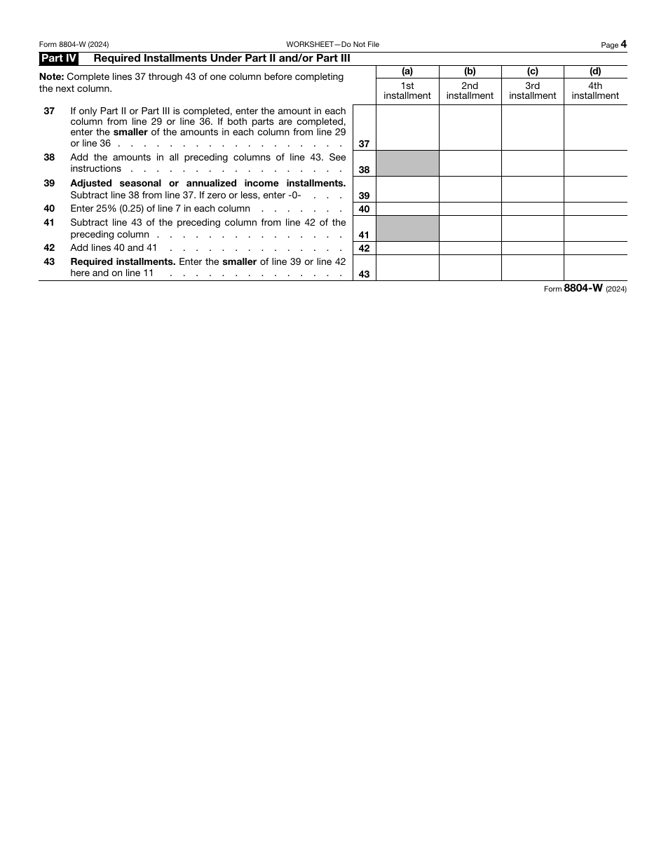 Irs Form 8804-w Download Fillable Pdf Or Fill Online Installment 