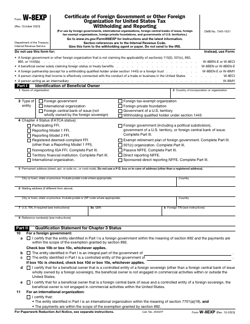 IRS Form W-8EXP  Printable Pdf