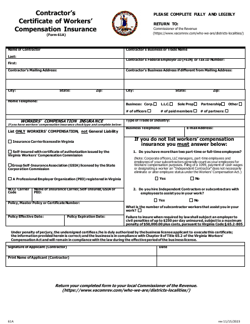 Form 61A  Printable Pdf