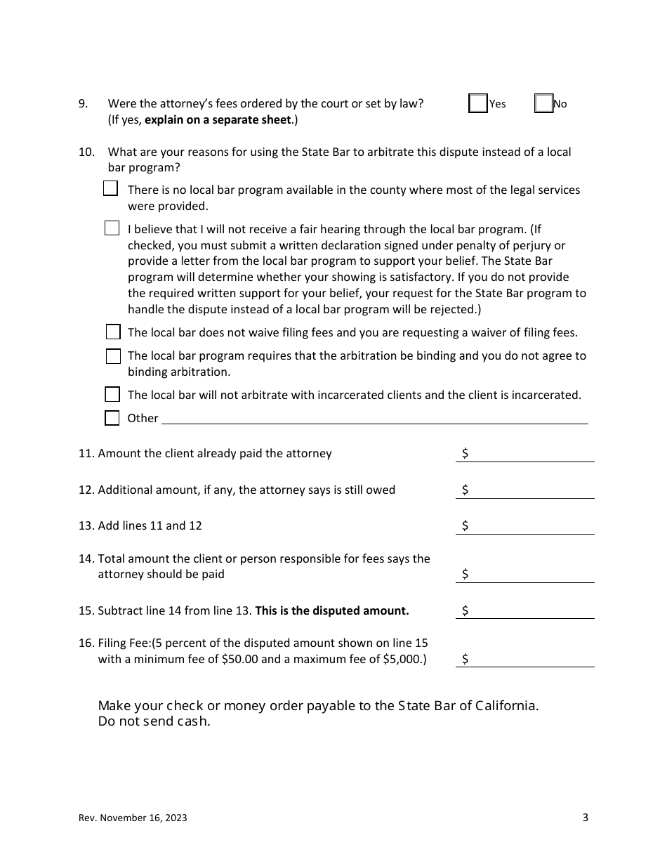 Request for Arbitration of a Fee Dispute - California, Page 3