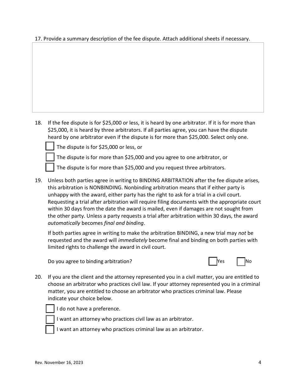 Request for Arbitration of a Fee Dispute - California, Page 4